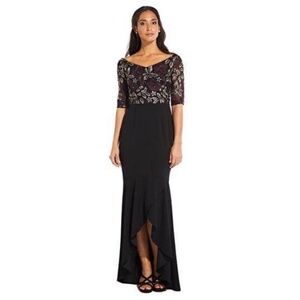 NWT Adrianna Papell Women Floral Lace V-Neck High Low Dress 10